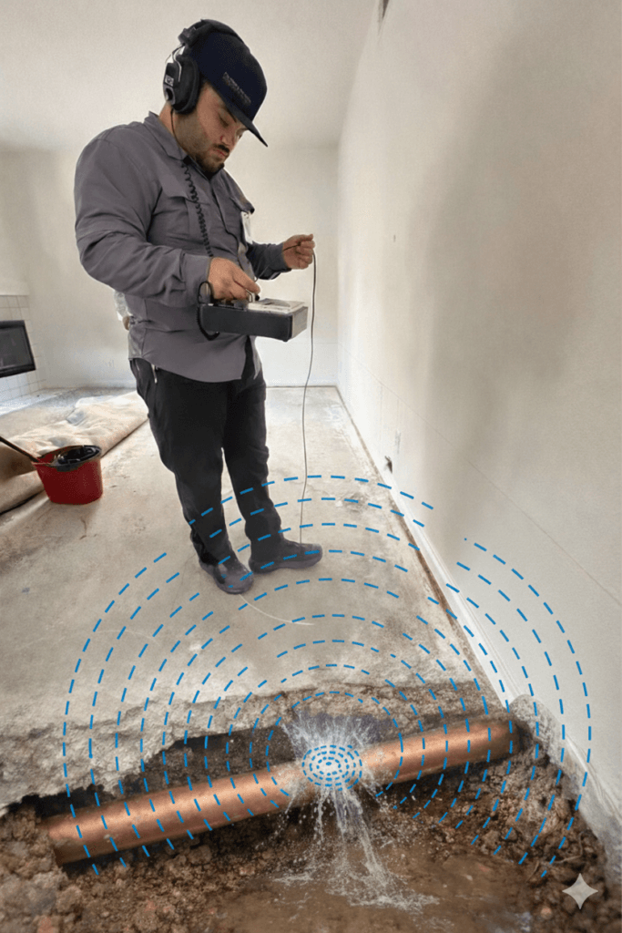 Exact slab leak detection using professional equipment to locate hidden water leaks under concrete foundations